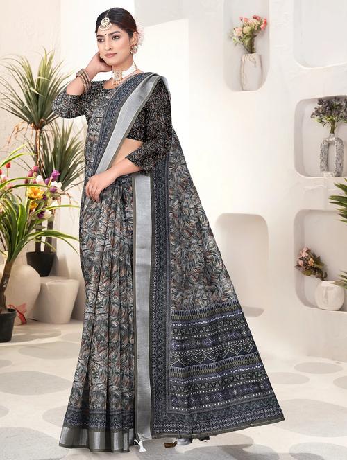 women printed casual wear saree with blouse - 21931208 - Very Small Image - 1