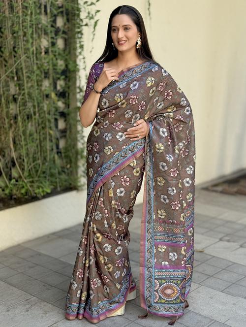 women printed casual wear saree with blouse - 21931239 - Very Small Image - 1