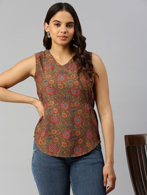 women floral printed sleeveless a-line ethnic top - 21931252 - Very Small Image - 1