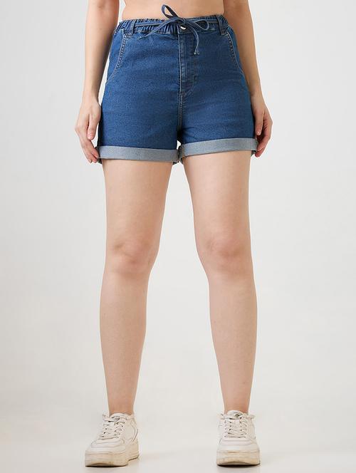 women solid high rise denim short - 21931258 - Very Small Image - 1
