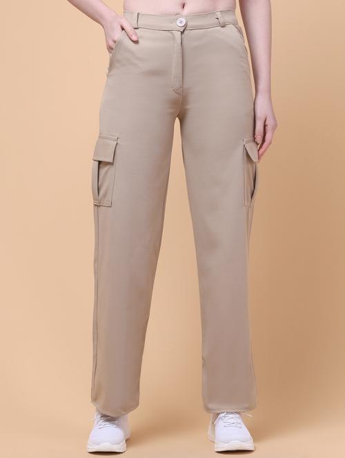 women beige solid mid rise cargo - 21931400 - Very Small Image - 1