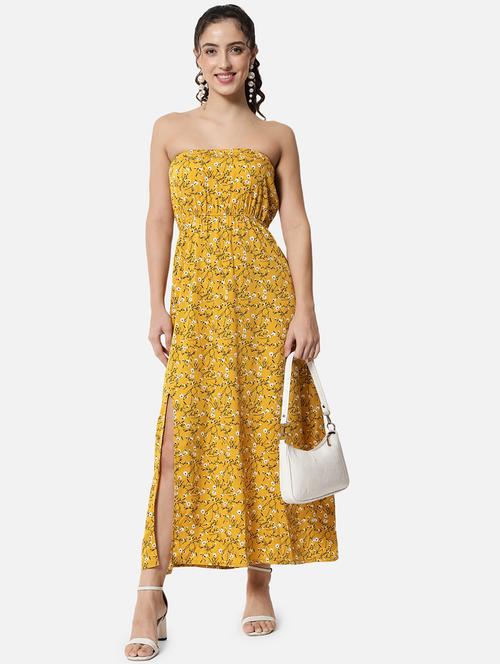 women floral print sleeveless side slit tube dress - 21931421 - Very Small Image - 1