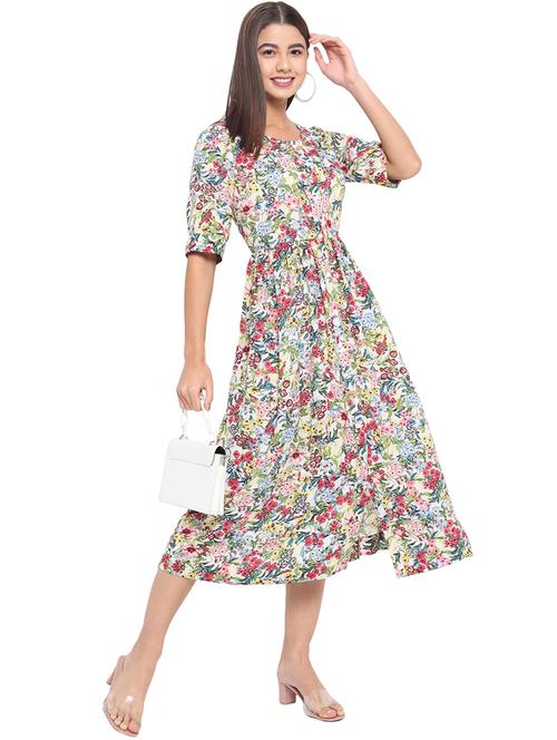 women floral print short sleeve fit & flare dress - 21931433 - Very Small Image - 1