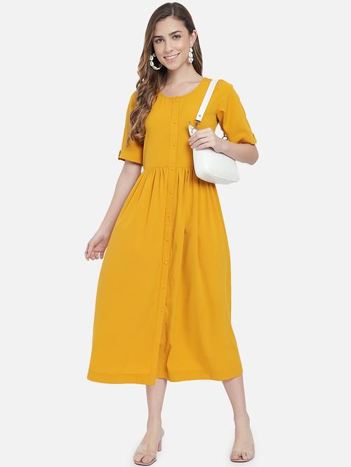 women solid round neck fit and flared dress - 21931435 - Very Small Image - 1