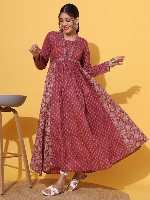 women maroon long sleeve anarkali kurta - 21931567 - Very Small Image - 1