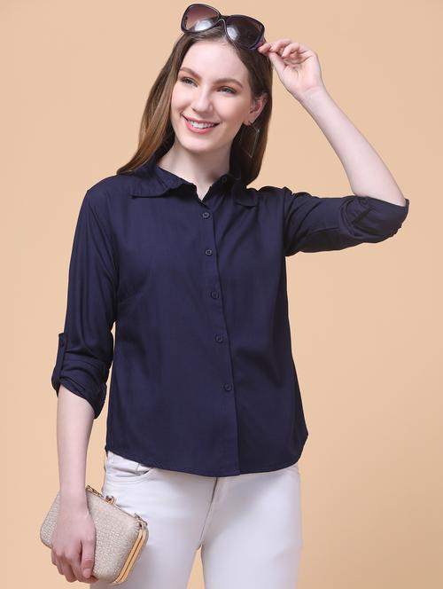 women solid collared long sleeve shirt - 21931961 - Very Small Image - 1