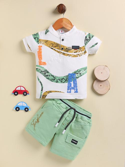 boys printed t-shirt & short co-ord set - 21931999 - Very Small Image - 1