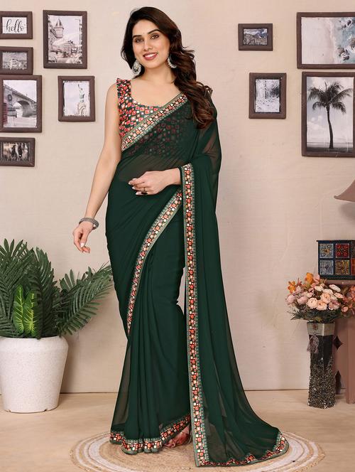 women solid with bordered saree with blouse - 21932129 - Very Small Image - 1