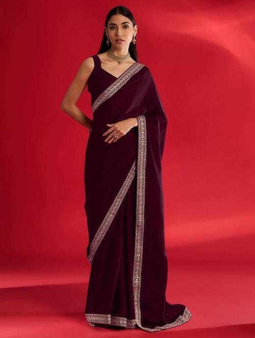 women solid with bordered saree with blouse - 21932134 - Very Small Image - 1