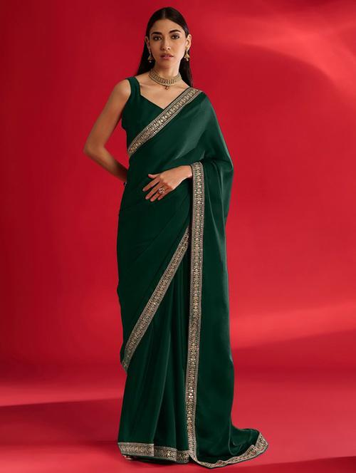 women solid with bordered saree with blouse - 21932450 - Very Small Image - 1