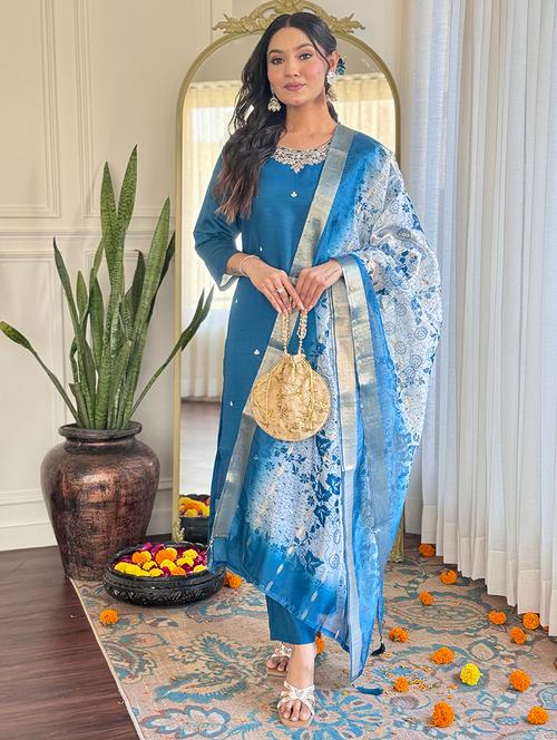 women three quarter sleeve kurta pant with dupatta set - 21932485 - Very Small Image - 1