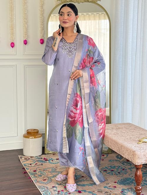 women three quarter sleeve kurta pant with dupatta set - 21932489 - Very Small Image - 1
