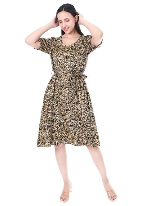 women animal print puff sleeves fit & flare dress - 21932762 - Very Small Image - 1