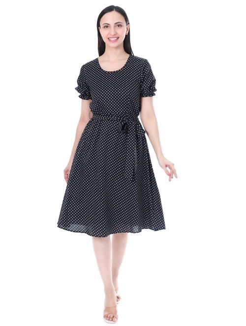 women polka doted puff sleeves fit & flare dress - 21932763 - Very Small Image - 1