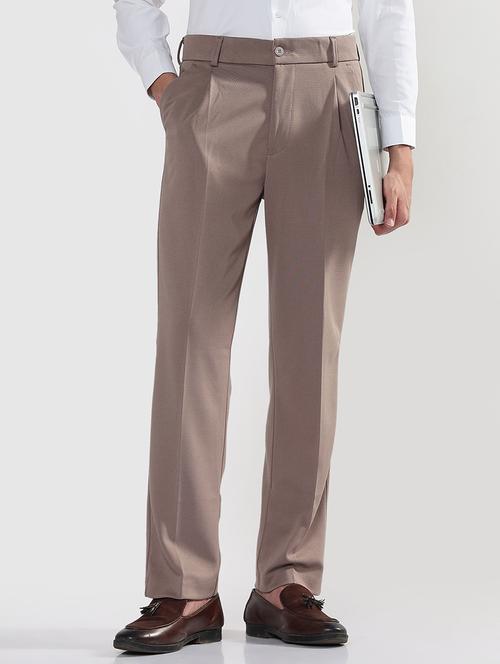 men brown solid low rise pleated formal trouser - 21933720 - Very Small Image - 1