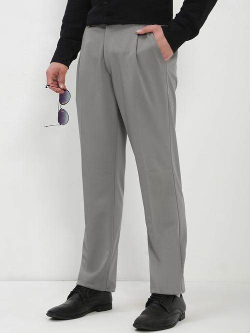 men grey solid low rise pleated formal trouser - 21933734 - Very Small Image - 1