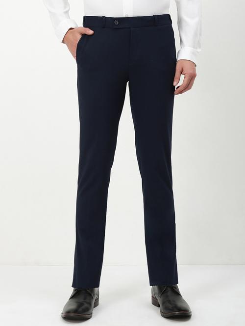 men navy blue solid low rise flat front formal trouser - 21933740 - Very Small Image - 1