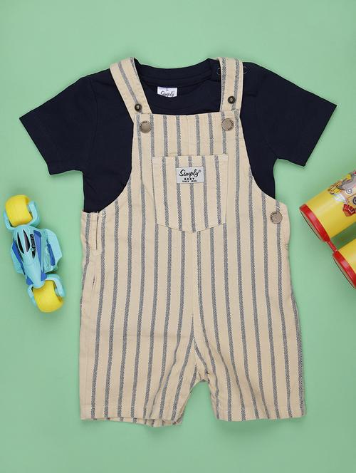 boys striped t-shirt & dungaree twin set - 21934076 - Very Small Image - 1