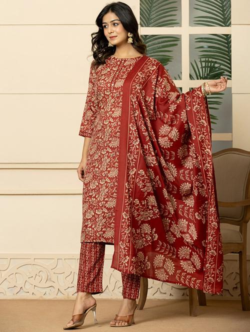 women three quarter sleeve kurta pant with dupatta set - 21934253 - Very Small Image - 1