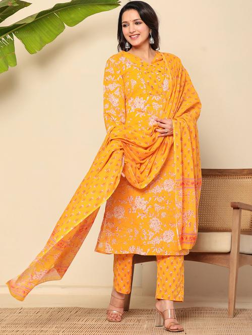 women three quarter sleeve kurta pant with dupatta set - 21934267 - Very Small Image - 1
