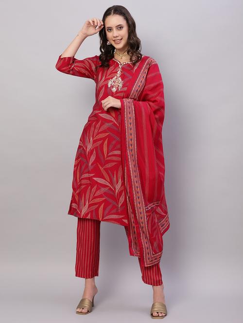 women three quarter sleeve kurta pant with dupatta set - 21934292 - Very Small Image - 1