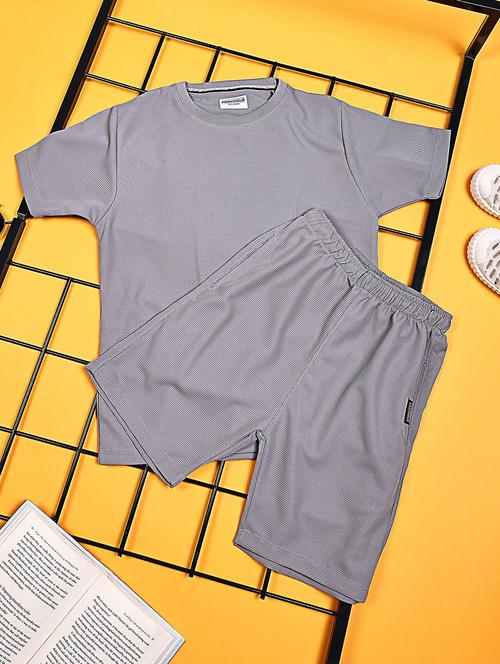 boys solid shirt & shorts co-ords set - 21934755 - Very Small Image - 1