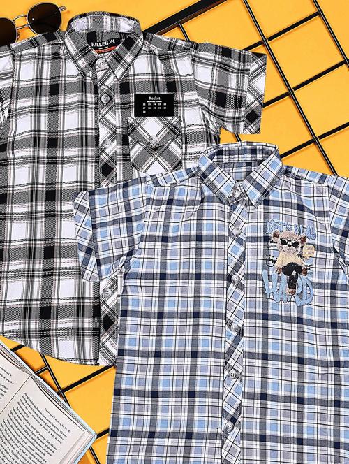 boys pack of 2 checkered short sleeve casual shirt - 21934938 - Very Small Image - 1