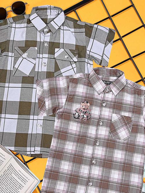 boys pack of 2 checkered short sleeve casual shirt - 21934942 - Very Small Image - 1