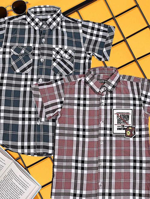 boys pack of 2 checkered short sleeve casual shirt - 21934944 - Very Small Image - 1