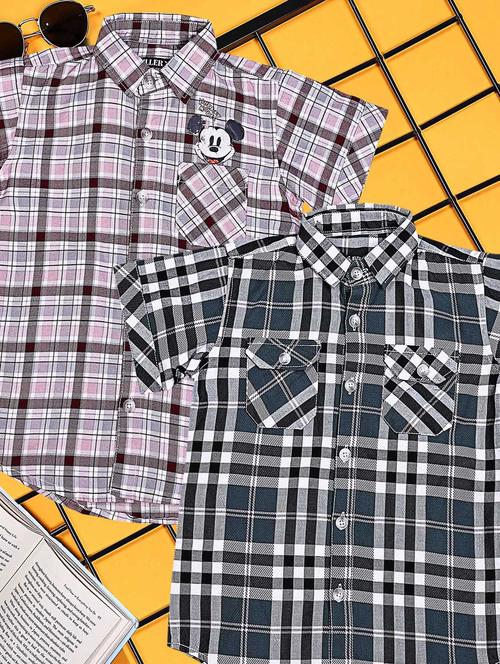 boys pack of 2 checkered short sleeve casual shirt - 21934945 - Very Small Image - 1