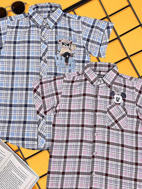 boys pack of 2 checkered short sleeve casual shirt - 21934946 - Very Small Image - 1