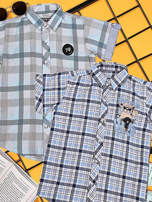 boys pack of 2 checkered short sleeve casual shirt - 21934947 - Very Small Image - 1
