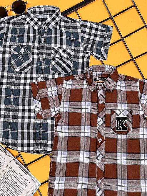 boys pack of 2 checkered short sleeve casual shirt - 21934948 - Very Small Image - 1