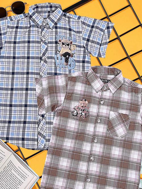 boys pack of 2 checkered short sleeve casual shirt - 21934950 - Very Small Image - 1