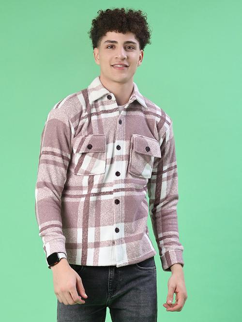 men checkered collared long sleeve shacket - 21936119 - Very Small Image - 1