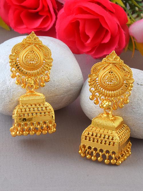 women gold plated jhumka earrings  - 21936729 - Very Small Image - 1