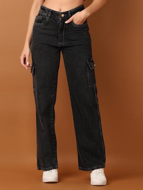 women solid mid rise denim cargo - 21936848 - Very Small Image - 1