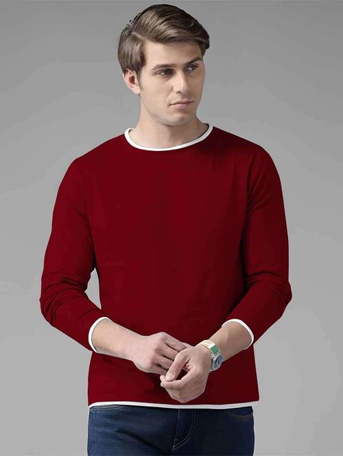 maroon cotton color block tshirt - 21938333 - Very Small Image - 1