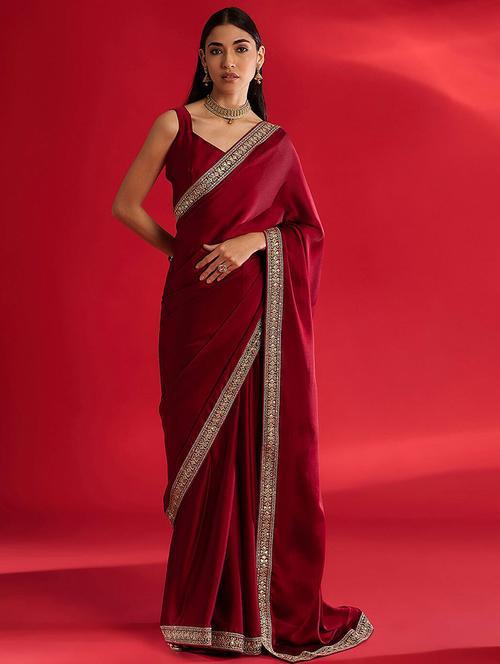 women solid with bordered saree with blouse - 21938444 - Very Small Image - 1