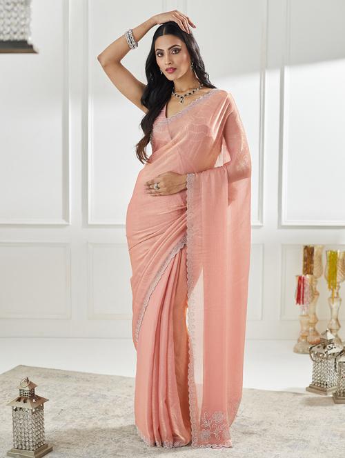 women solid with work embellished saree with blouse - 21938994 - Very Small Image - 1