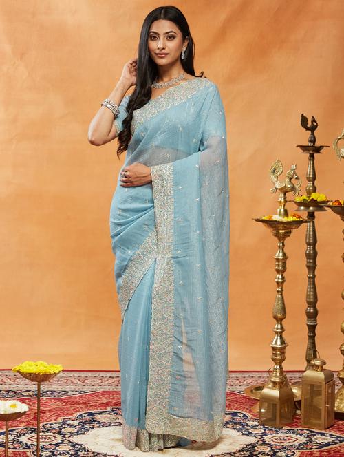 women solid with work embroidered saree with blouse - 21939005 - Very Small Image - 1