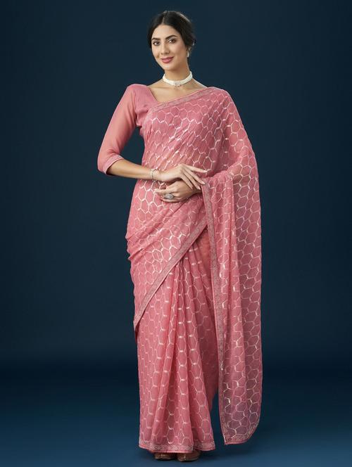 women solid with work embellished saree with blouse - 21939088 - Very Small Image - 1