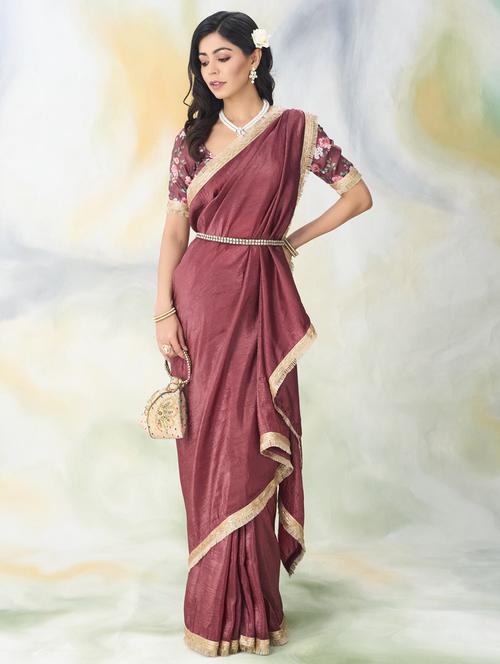 women solid with bordered saree with blouse - 21939093 - Very Small Image - 1