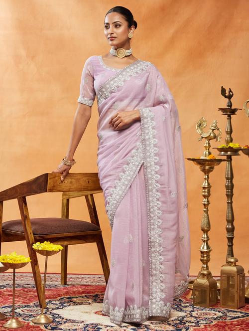 women solid with work embroidered saree with blouse - 21939118 - Very Small Image - 1
