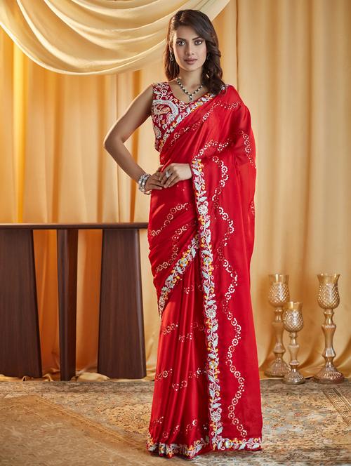 women solid with work embroidered saree with blouse - 21939137 - Very Small Image - 1