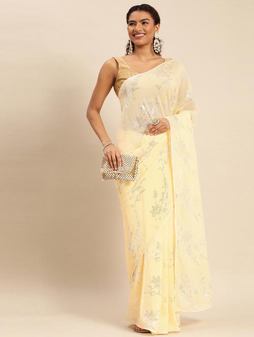 women yellow printed saree with blouse - 21939148 - Very Small Image - 1