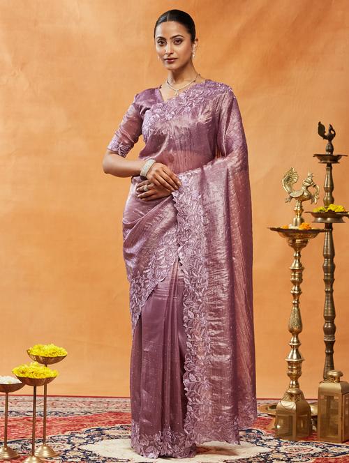 women solid with work embroidered saree with blouse - 21939155 - Very Small Image - 1