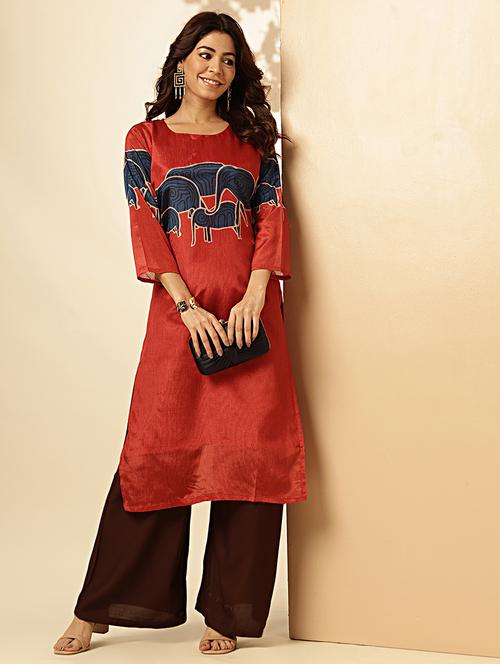 women three quarter sleeve straight kurta - 21939244 - Very Small Image - 1