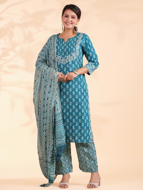 women three quarter sleeve kurta pant with dupatta set - 21939245 - Very Small Image - 1