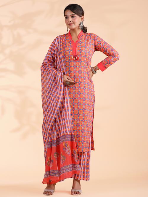 women long sleeve kurta palazzo with dupatta set - 21939246 - Very Small Image - 1
